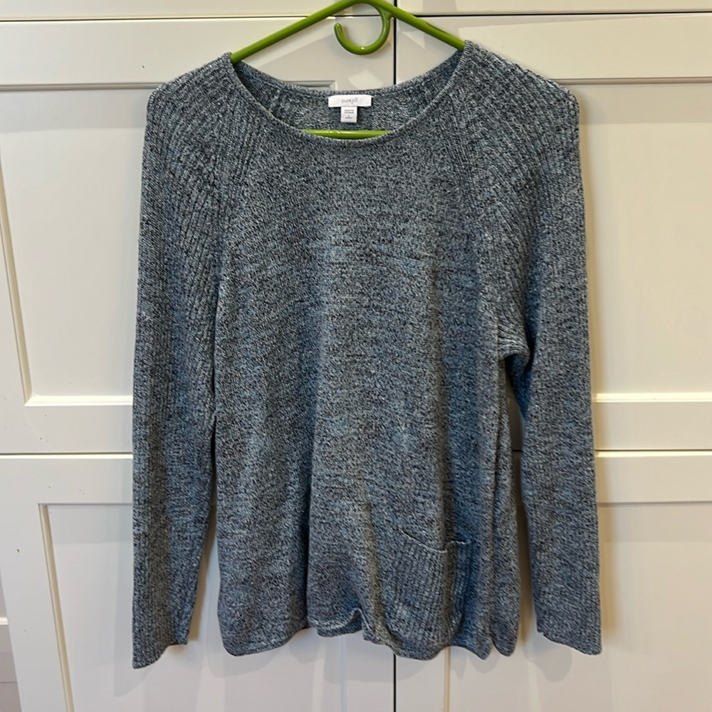 J Jill Pure Jill Blue Linen  Knit Long Sleeve Sweater One Pocket large petite